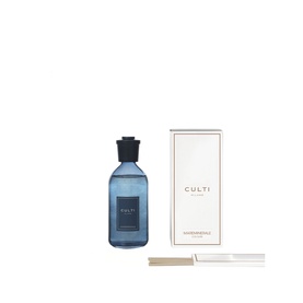 Culti Milano Blue Mareminerale Diffuser 500ml in dark blue glass bottle with black cap, reed sticks, and white branded box.