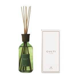 Culti Milano Green Th&eacute; Diffuser 500ml in green glass bottle with reed sticks and white gift box