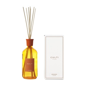 Culti Milano Orange Aramara Diffuser 1L, amber glass bottle with reed sticks and orange cap, shown with white gift box