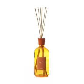 Culti Milano Orange Aramara Diffuser 1L, amber glass bottle with terracotta top and multiple natural reed sticks