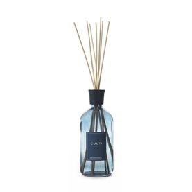 Culti Milano Blue Mareminerale Diffuser 1L in smoky blue glass bottle with black collar and natural reed sticks
