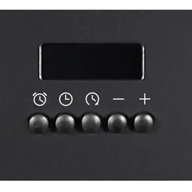 Powerpoint 60cm Double Oven Electric Cooker in black, close-up of control panel with digital display and five function buttons.