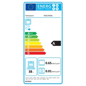 Powerpoint 60cm Double Oven Electric Cooker with Ceramic Hob Black EU energy label, rated A, 0.65kWh per cycle, 38L capacity