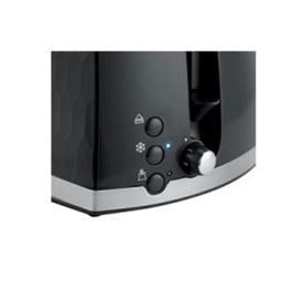 Russell Hobbs Honeycomb 2 Slice Toaster Black, close-up of control panel showing browning dial and function buttons