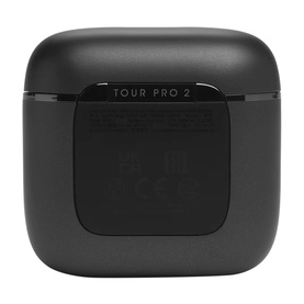 JBL Tour Pro 2 True Wireless Noise Cancelling Earbuds black charging case, rear view showing ventilation panel and branding