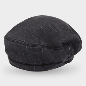 Marc O Polo dark grey cotton pinstripe baker boy cap with structured brim and panelled crown