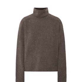 Marc O Polo dark brown wool-blend turtleneck jumper with multicolour flecked texture and raglan sleeves