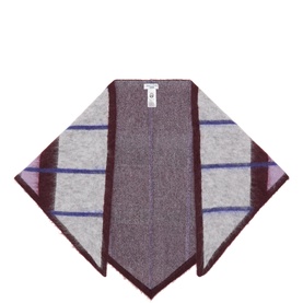 Marc O Polo dark purple wool-blend scarf with blue and lilac check stripe detail, folded flat to show diamond silhouette