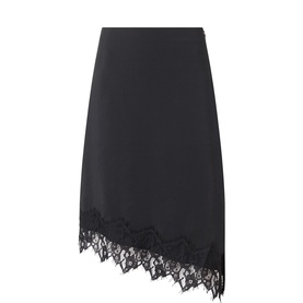 Marc O Polo black midi skirt in modal blend with asymmetric hem and delicate lace trim detail