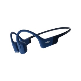 Shokz OpenMove Wireless Headphones in blue, open-ear bone conduction design with wraparound frame and ear hooks