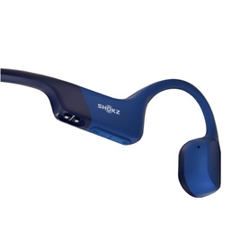 Shokz OpenMove Wireless Headphones in blue, open-ear bone conduction design with wraparound frame and ear hook