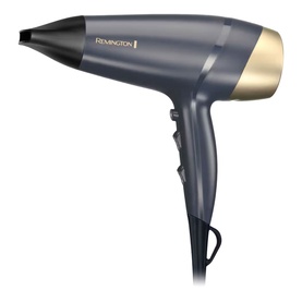 Remington Sapphire Luxe Hair Dryer in Deep Navy and Champagne with concentrator nozzle and cord visible