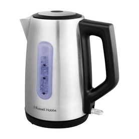 Russell Hobbs Classics Illuminated Kettle in silver stainless steel with black handle and blue illuminated water level window