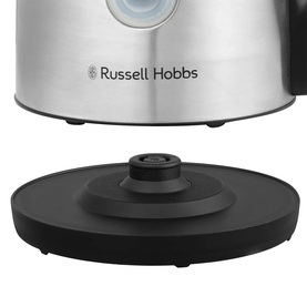 Russell Hobbs Classics Illuminated Kettle in silver, showing base unit with 360-degree cordless connector and non-slip feet