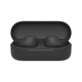 Sony In-Ear True Wireless Earbuds in Black, shown in open charging case, matte finish, compact oval design