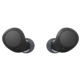 Sony In-Ear True Wireless Earbuds in black, compact rounded design with silicone ear tips, shown as a pair on white background