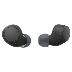 Sony In-Ear True Wireless Earbuds in black, compact oval design with silicone ear tips, shown as a pair