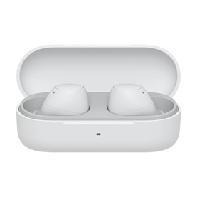 Sony In-Ear True Wireless Earbuds in white, shown inside open white charging case with LED indicator on front