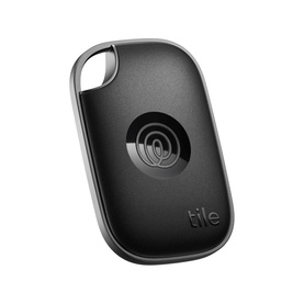 Tile by Life360 Pro Bluetooth Tracker in black, compact rounded square design with central button and keyring loop