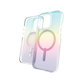 Zagg Milan Snap Apple iPhone 16 Pro Case in iridescent multi-colour finish with MagSafe ring, clear back panel