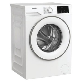 Hotpoint 8kg 1400 Spin Washing Machine in white, front-loading with silver-tone door and control panel with digital display