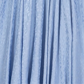 Pale blue floral jacquard fabric with delicate raised floral pattern and soft flowing drape