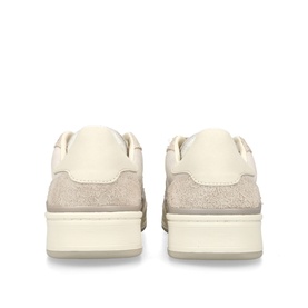 Axel Arigato white low-top trainers, rear view showing suede heel panel, leather upper and chunky cream sole