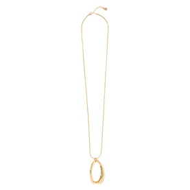 Gold-tone long chain necklace with large open oval pendant, polished finish, adjustable length