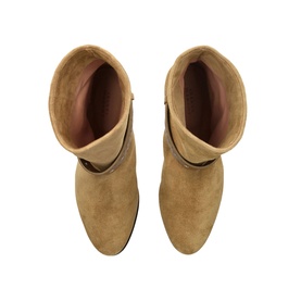 Isabel Marant brown suede ankle boots, overhead view showing almond toe, side zip fastening and tan leather lining.