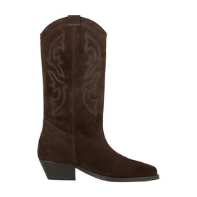 Bash brown suede cowboy boots with tonal embroidered detail, block heel and pointed toe
