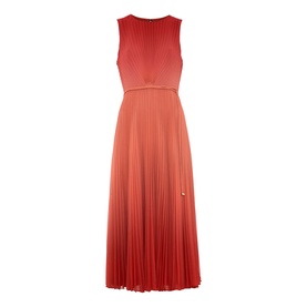 Phase Eight red ombre pleated sleeveless midi dress with fitted waist and gold charm detail