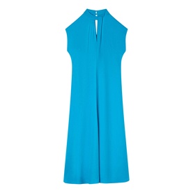 Whistles blue sleeveless midi dress with halterneck choker detail and keyhole front cutout, A-line silhouette