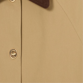 Claude Pierlot Womens French Dress in beige with brown contrast collar and gold-tone twist-lock button detail
