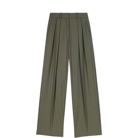 Mid-Rise Pleated Wide Leg Suit Trousers