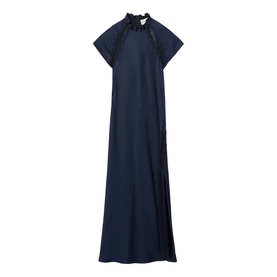 Claude Pierlot Womens French Dress in blue, maxi length with halter neck, decorative bow detail and cap sleeves, ghost shot
