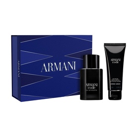 Armani Beauty Code Fragrance Set with blue gift box, eau de toilette bottle and body wash tube