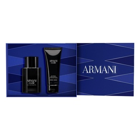 Armani Beauty Code Fragrance Set in navy gift box, including eau de toilette bottle and body wash tube