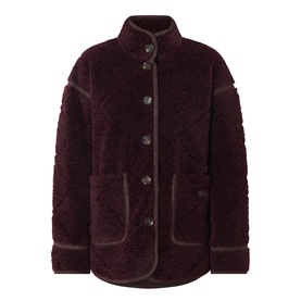 Barbour Maplewood Fleece Jacket in Fig/Ganache with stand collar, button fastenings, contrast trim, and slip pockets