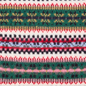 Barbour multi-coloured wool scarf with Fair Isle-style stripe pattern in green, red, pink and cream knit