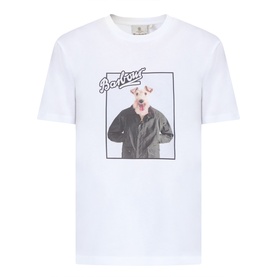 Barbour Mariana Dog T-Shirt in white cotton, featuring dog photo print with Barbour script, round neck, short sleeves, regular fit