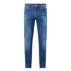 Dolce & Gabbana Straight Leg Jeans in mid-blue denim with whiskering, faded details, five-pocket style and logo badge