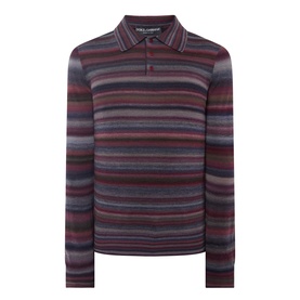 Dolce & Gabbana blue multicolour stripe wool polo shirt with long sleeves and ribbed collar