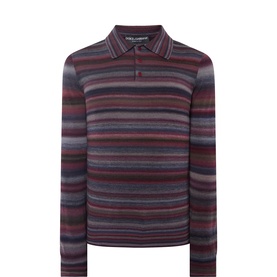 Striped Wool Long-Sleeved Polo Shirt