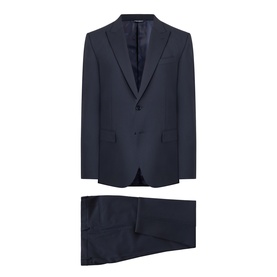 Dolce & Gabbana black virgin wool blend suit with single-button jacket, notch lapels, and tailored trousers