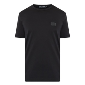 Dolce & Gabbana Logo Badge T-Shirt in black cotton, round neckline, short sleeves, small logo badge at chest