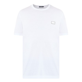 Dolce & Gabbana Logo Badge T-Shirt in Optical White, 100% cotton, round neckline, short sleeves, small logo badge on chest