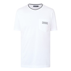 Dolce & Gabbana Tipped Logo T-Shirt in Optical White with navy tipped crew neck, short sleeves, and chest pocket with logo badge