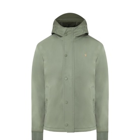 Farah Vintage Brydon Hybrid Jacket in green with hood, storm flap snap fastening, angled welt pockets and embroidered logo detail