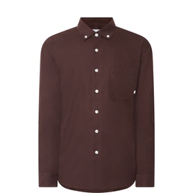 Farah Vintage dark brown cotton casual shirt with button-down collar, chest pocket, and long sleeves