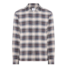 Farah Vintage dark brown check casual shirt in 100% cotton, featuring a camp collar, chest pocket, and long sleeves
